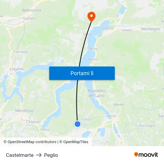 Castelmarte to Peglio map