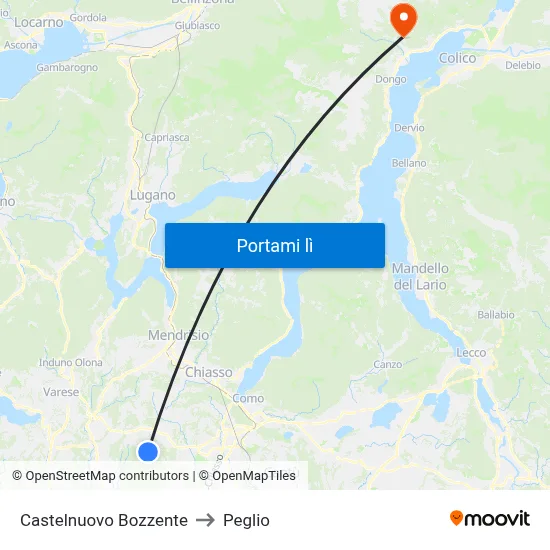 Castelnuovo Bozzente to Peglio map