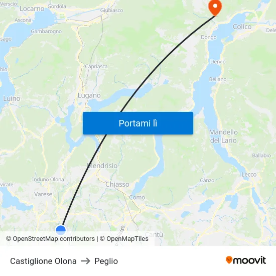 Castiglione Olona to Peglio map