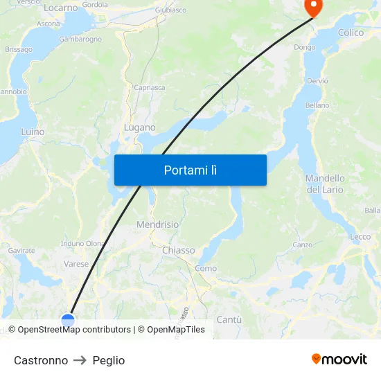 Castronno to Peglio map