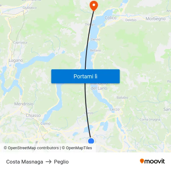 Costa Masnaga to Peglio map