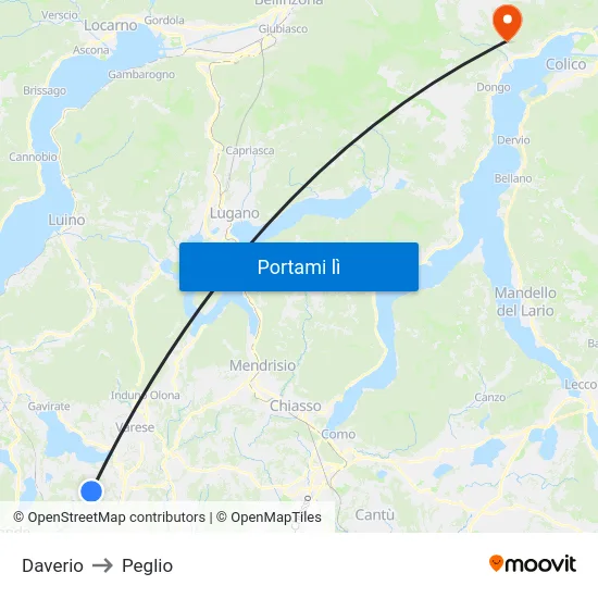 Daverio to Peglio map