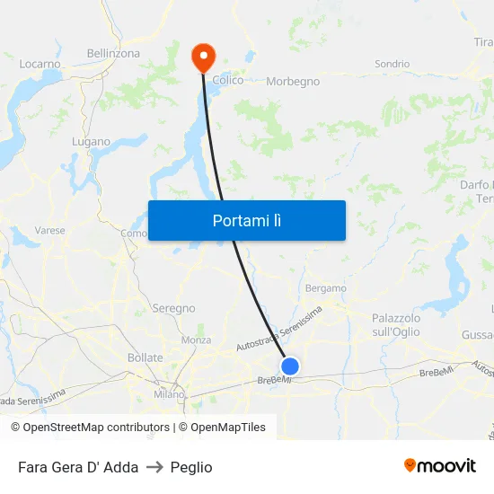 Fara Gera D' Adda to Peglio map