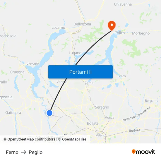 Ferno to Peglio map