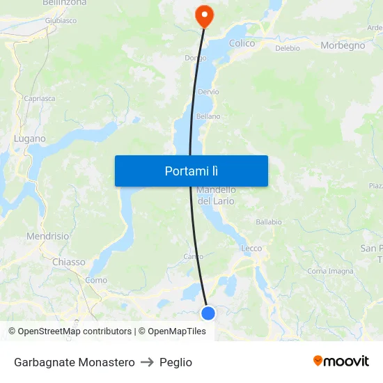 Garbagnate Monastero to Peglio map