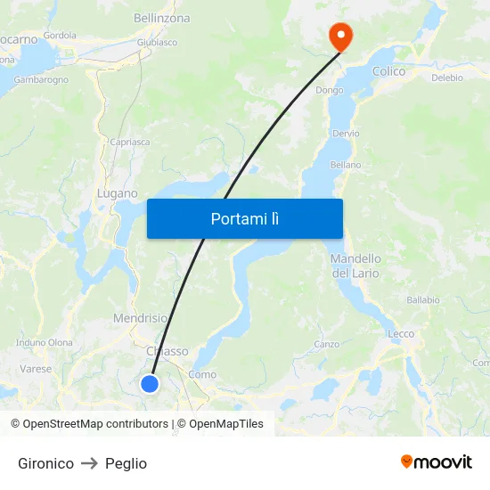 Gironico to Peglio map