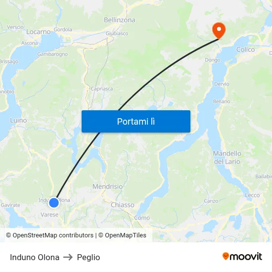 Induno Olona to Peglio map