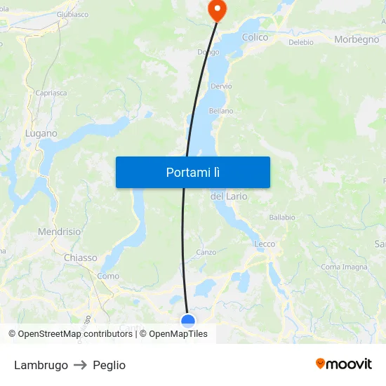 Lambrugo to Peglio map