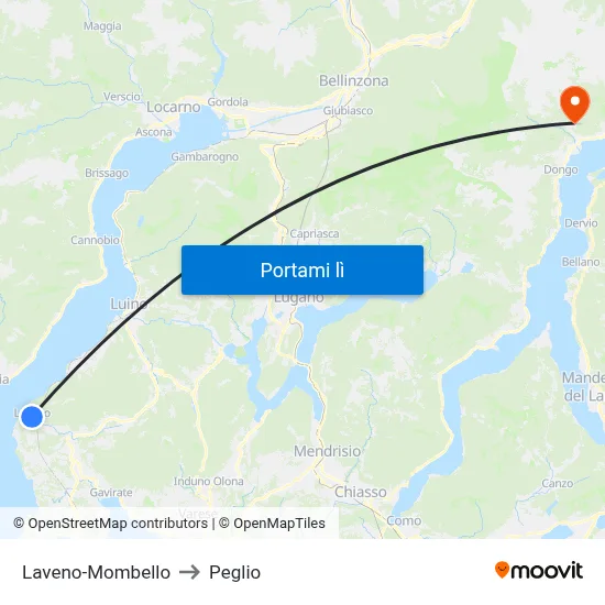 Laveno-Mombello to Peglio map