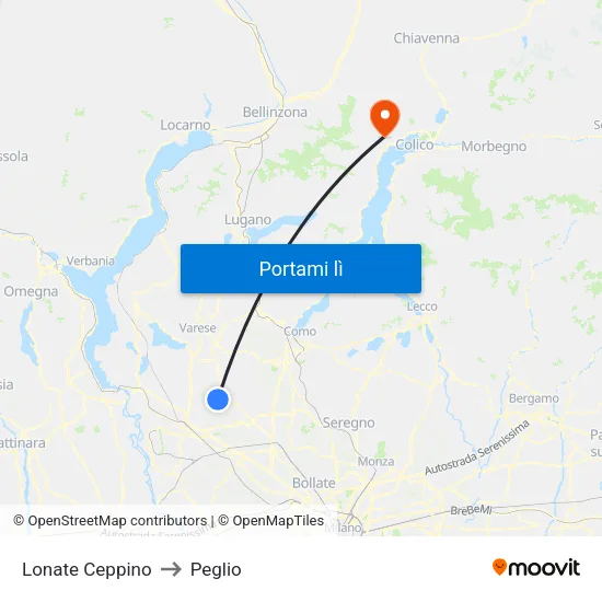 Lonate Ceppino to Peglio map
