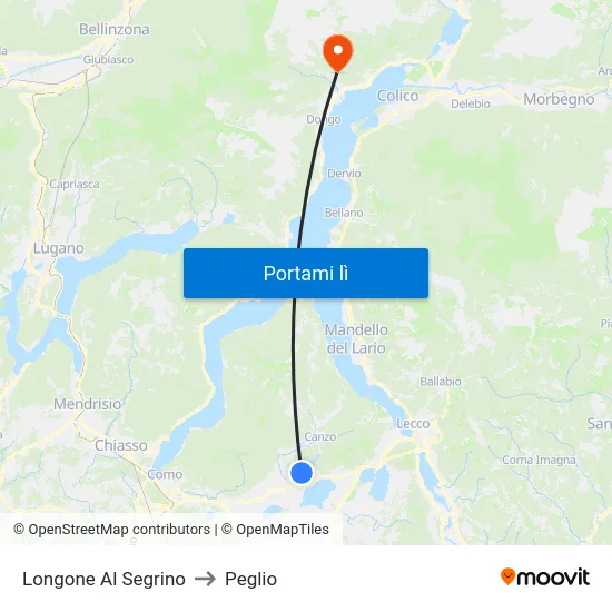 Longone Al Segrino to Peglio map