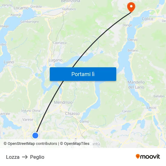Lozza to Peglio map