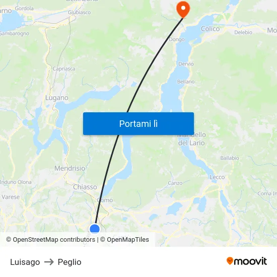 Luisago to Peglio map