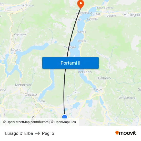 Lurago D' Erba to Peglio map