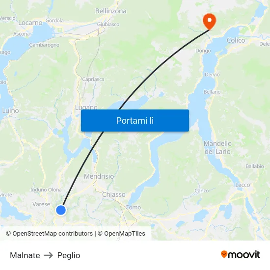 Malnate to Peglio map