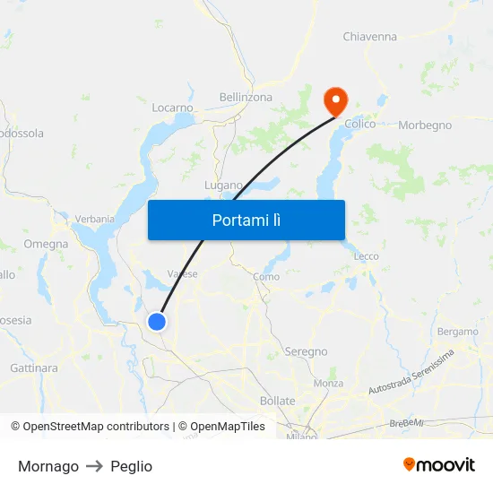Mornago to Peglio map