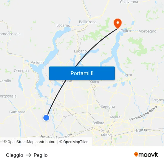 Oleggio to Peglio map