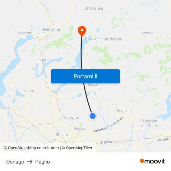 Osnago to Peglio map