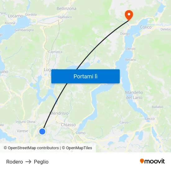 Rodero to Peglio map