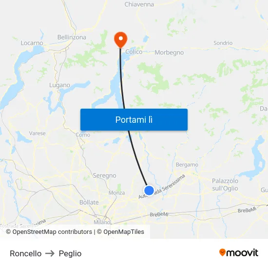 Roncello to Peglio map