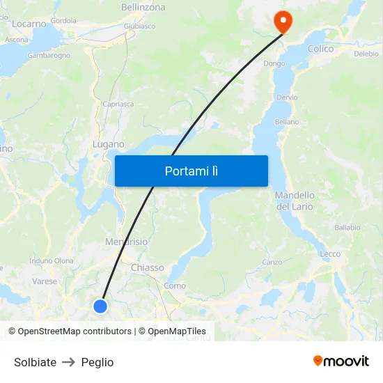 Solbiate to Peglio map