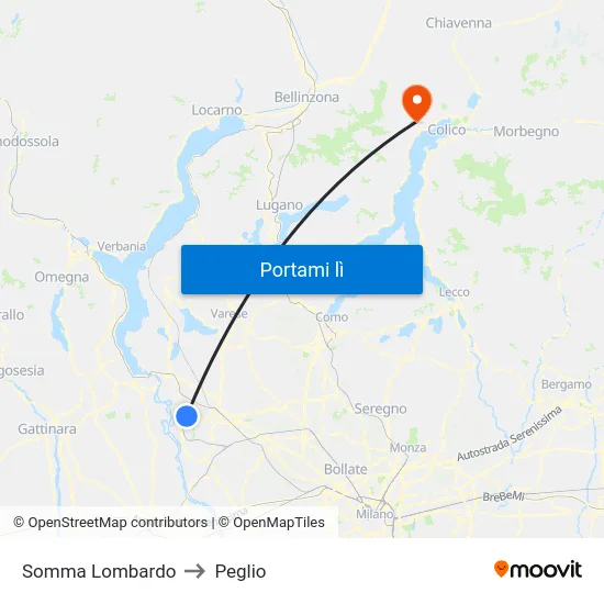 Somma Lombardo to Peglio map