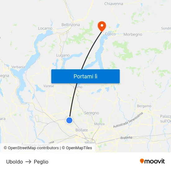 Uboldo to Peglio map