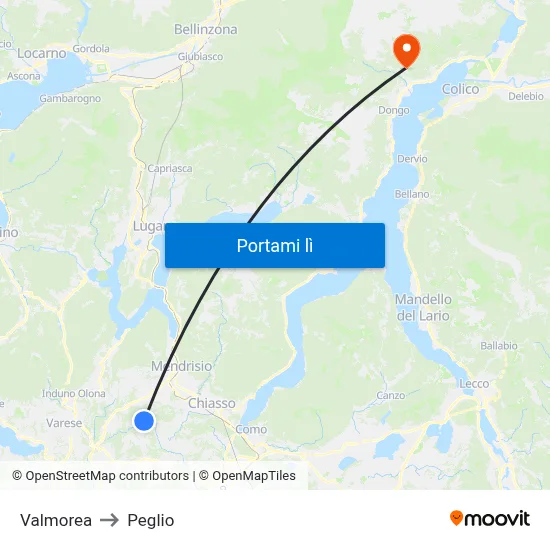 Valmorea to Peglio map
