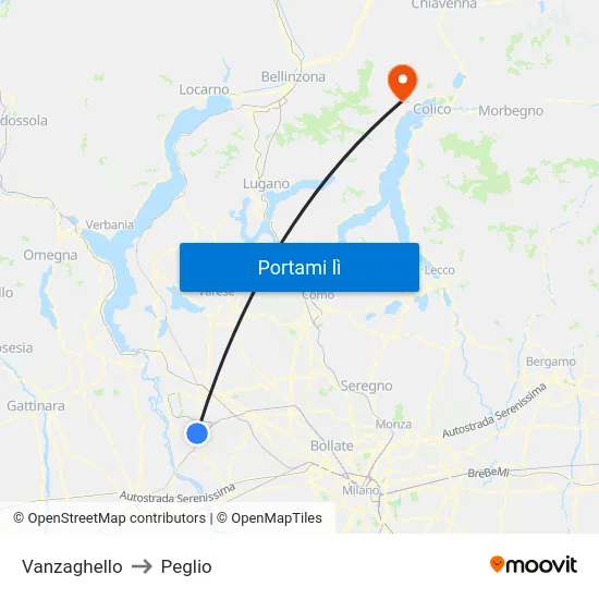 Vanzaghello to Peglio map