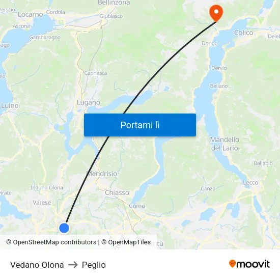 Vedano Olona to Peglio map