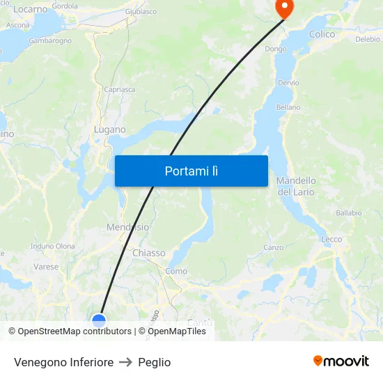 Venegono Inferiore to Peglio map