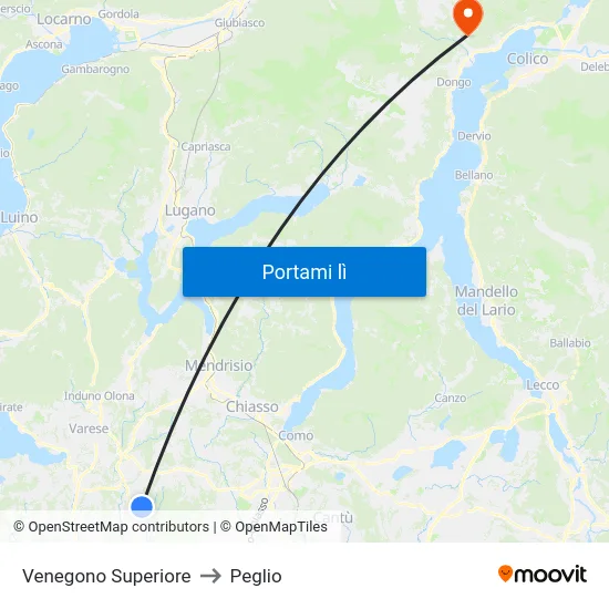 Venegono Superiore to Peglio map