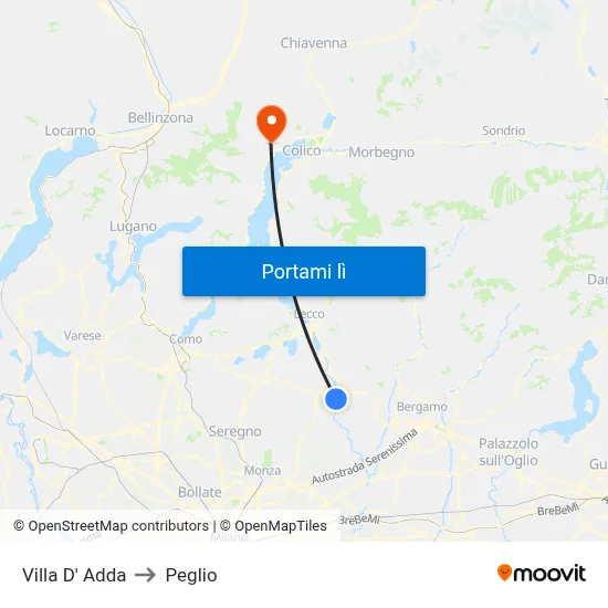 Villa D' Adda to Peglio map