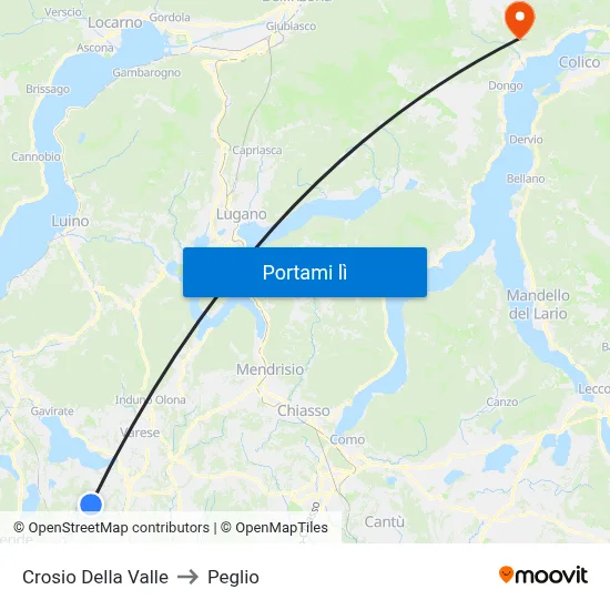 Crosio Della Valle to Peglio map