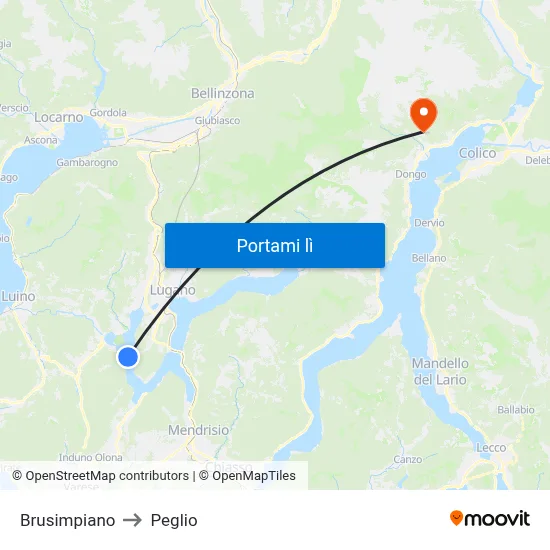 Brusimpiano to Peglio map