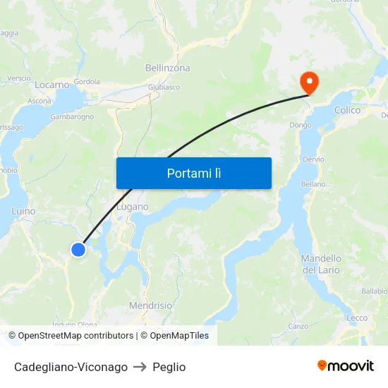 Cadegliano-Viconago to Peglio map