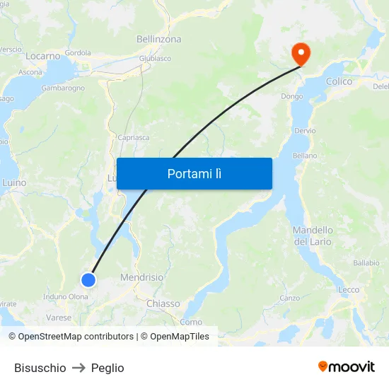 Bisuschio to Peglio map
