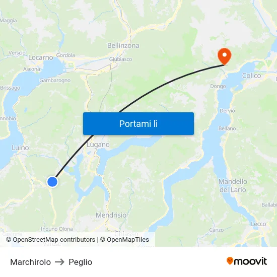 Marchirolo to Peglio map