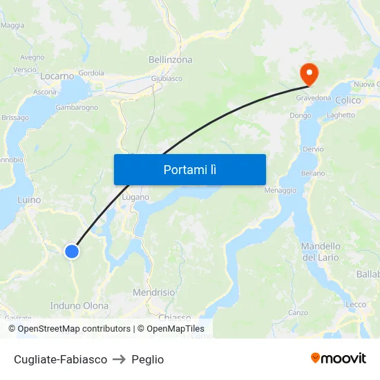 Cugliate-Fabiasco to Peglio map