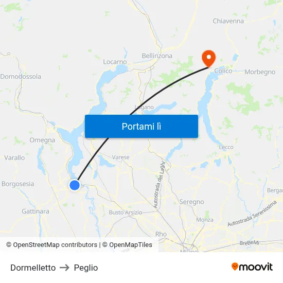 Dormelletto to Peglio map