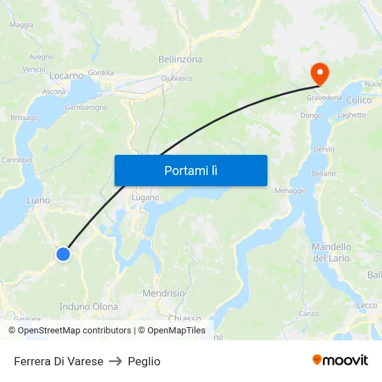 Ferrera Di Varese to Peglio map