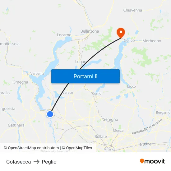 Golasecca to Peglio map