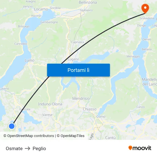 Osmate to Peglio map