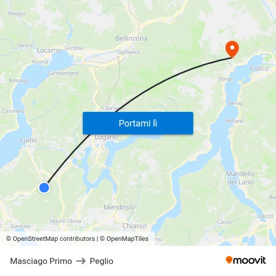 Masciago Primo to Peglio map