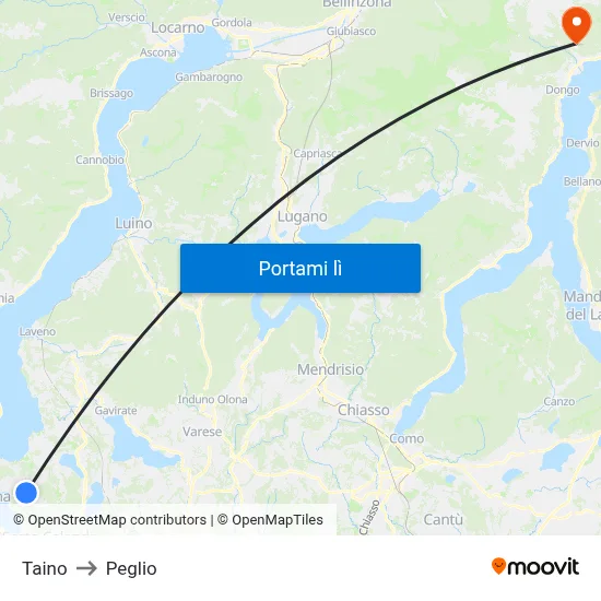 Taino to Peglio map
