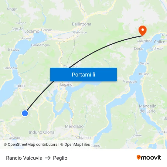 Rancio Valcuvia to Peglio map