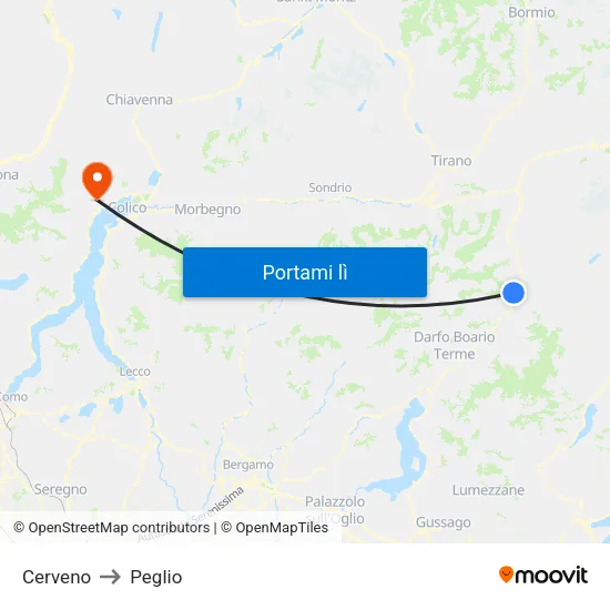 Cerveno to Peglio map