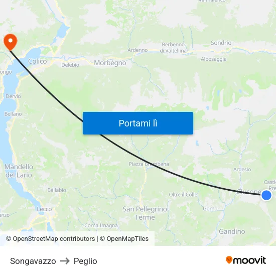 Songavazzo to Peglio map