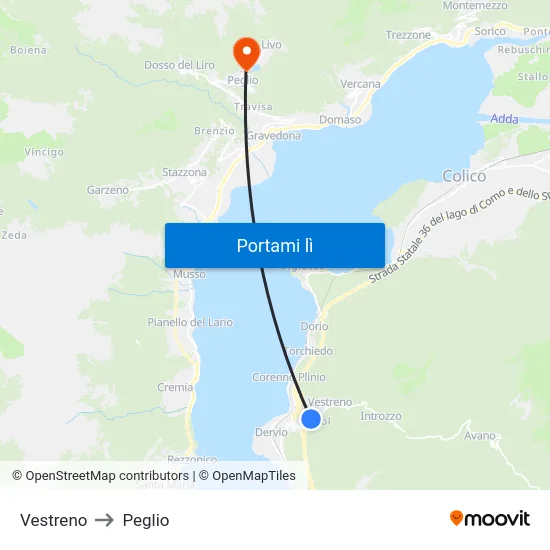 Vestreno to Peglio map