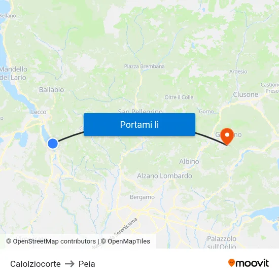 Calolziocorte to Peia map